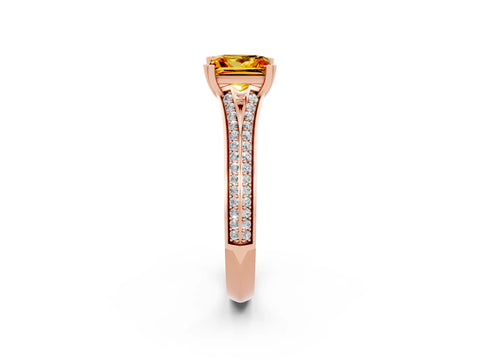 Rose gold Princess Cut Citrine Split Shank Engagement Ring with Pavé Band_2