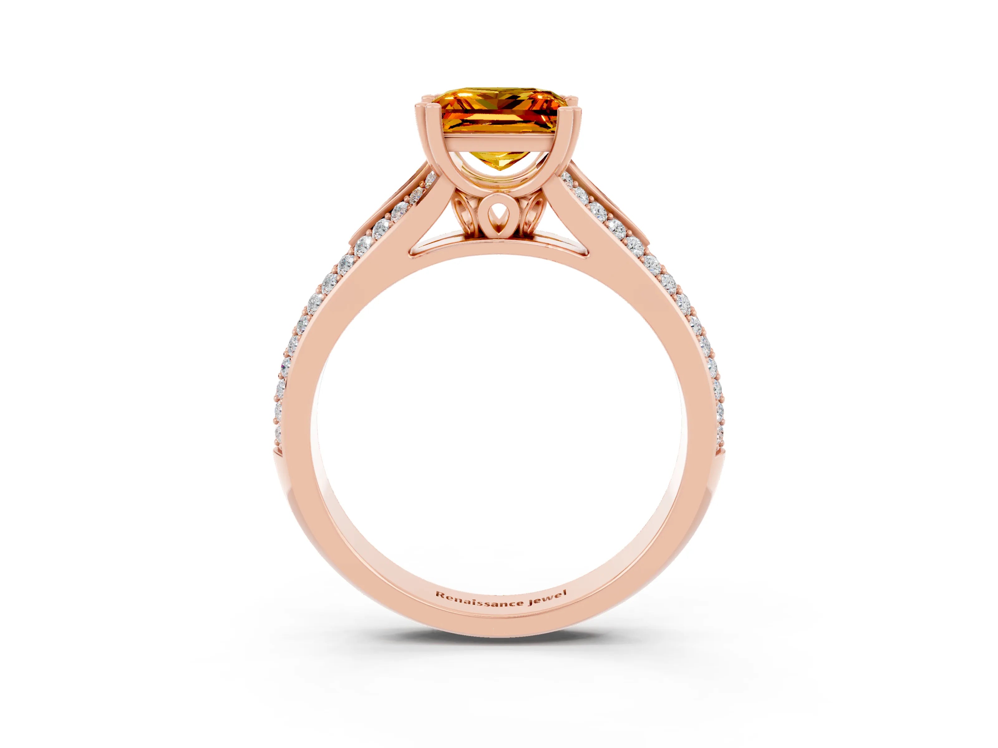 Rose gold Princess Cut Citrine Split Shank Engagement Ring with Pavé Band_3