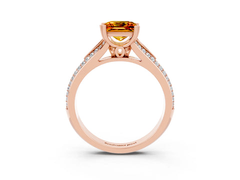 Rose gold Princess Cut Citrine Split Shank Engagement Ring with Pavé Band_3