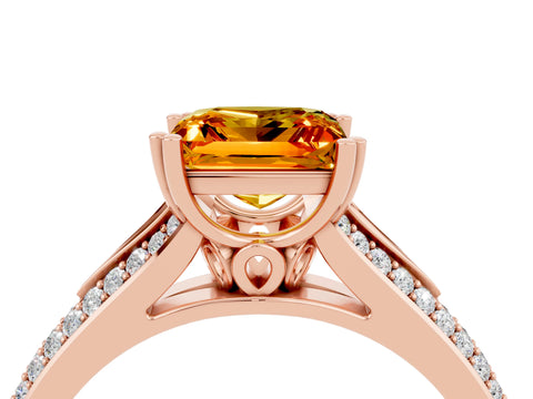 Rose gold Princess Cut Citrine Split Shank Engagement Ring with Pavé Band_4