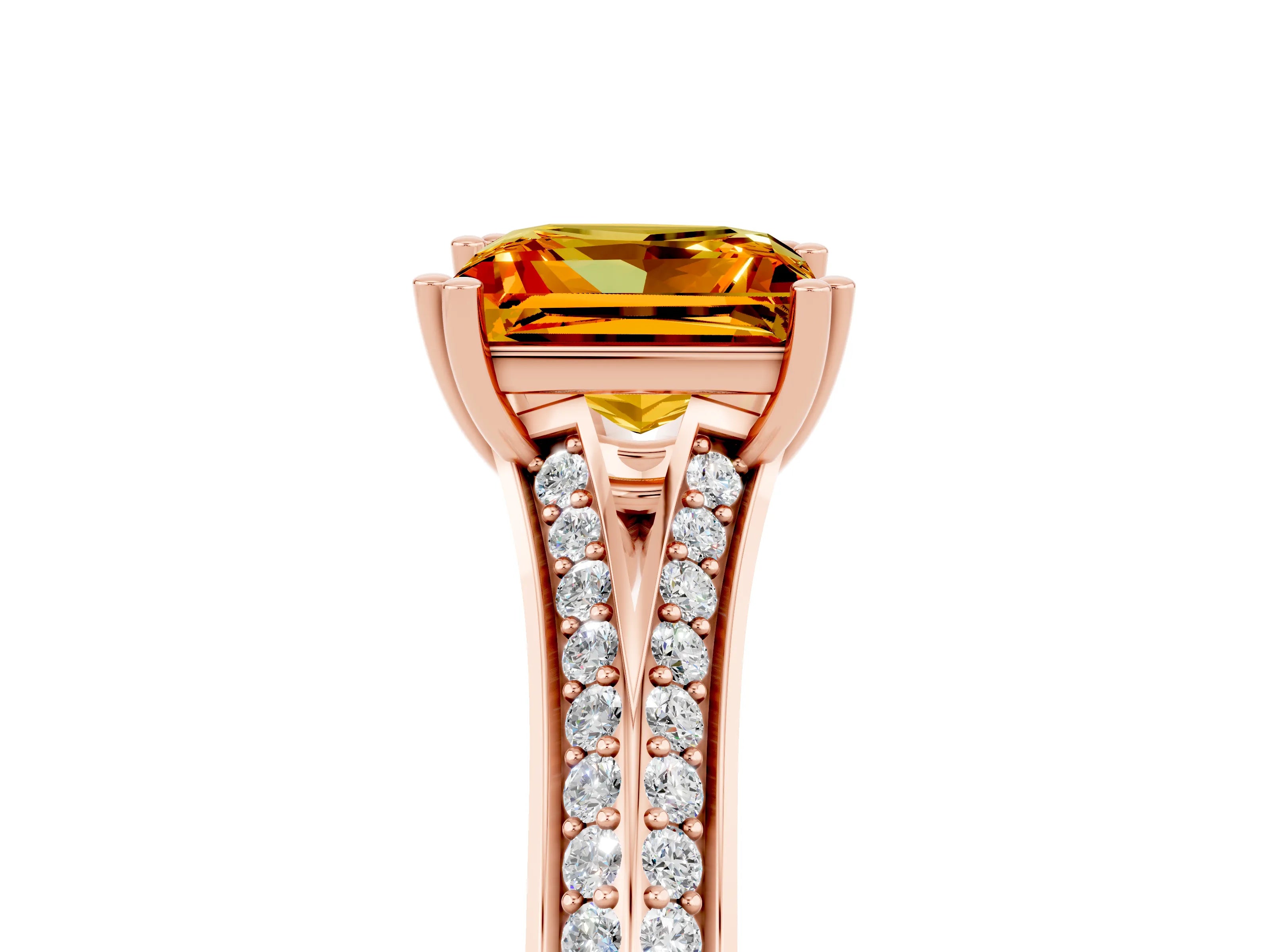 Rose gold Princess Cut Citrine Split Shank Engagement Ring with Pavé Band_5