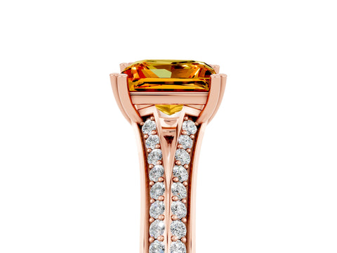 Rose gold Princess Cut Citrine Split Shank Engagement Ring with Pavé Band_5