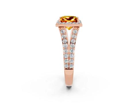 Rose gold Princess Cut Citrine Split Shank Halo Ring with Four-Prong Setting_14