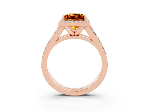 Rose gold Princess Cut Citrine Split Shank Halo Ring with Four-Prong Setting_15