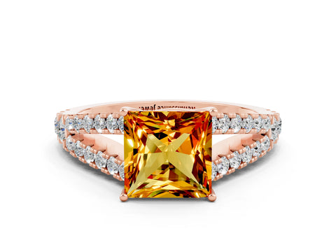 Rose gold Princess Cut Citrine Split Shank Pavé Engagement Ring with Four-Prong Setting_12