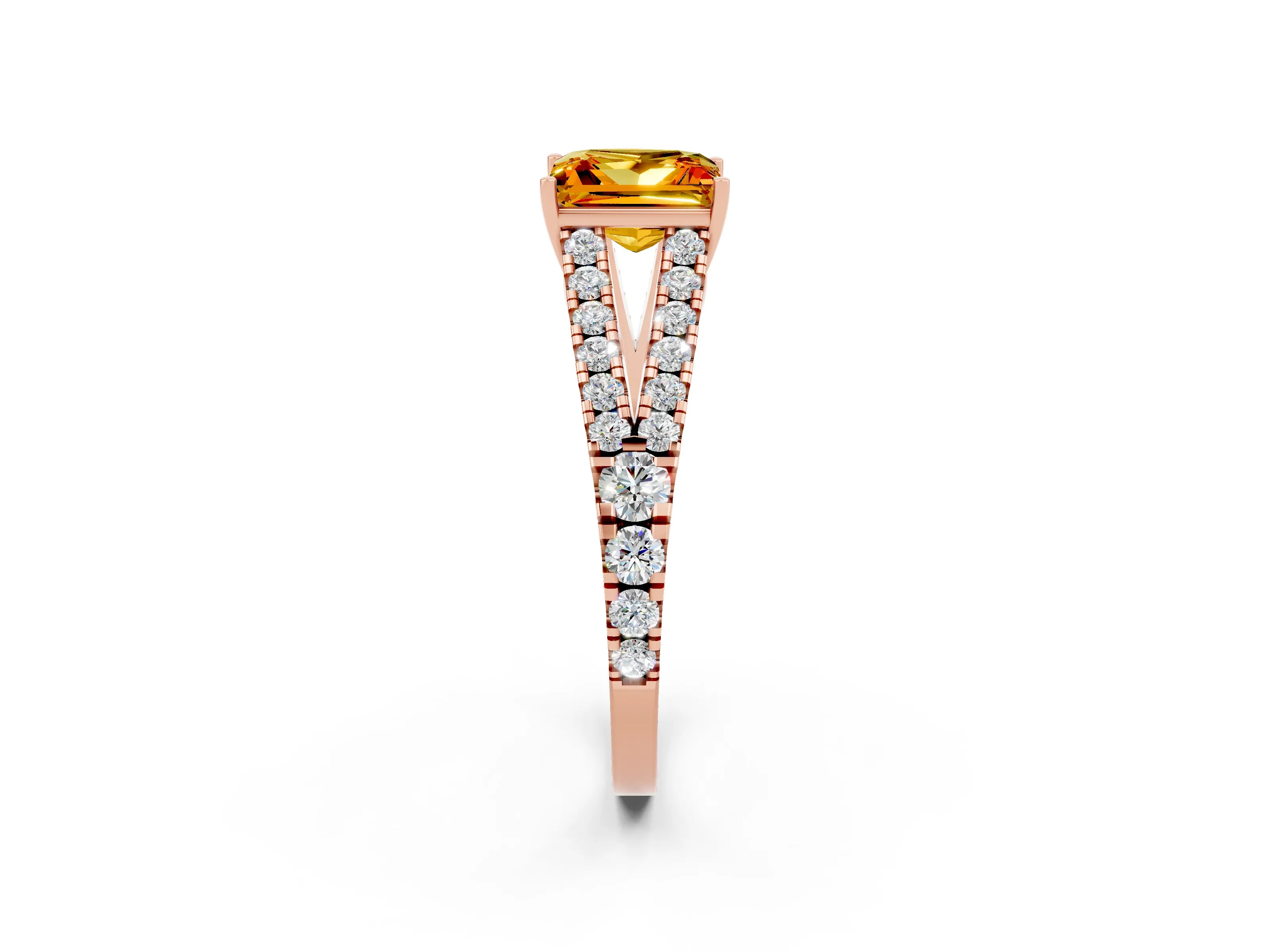Rose gold Princess Cut Citrine Split Shank Pavé Engagement Ring with Four-Prong Setting_14