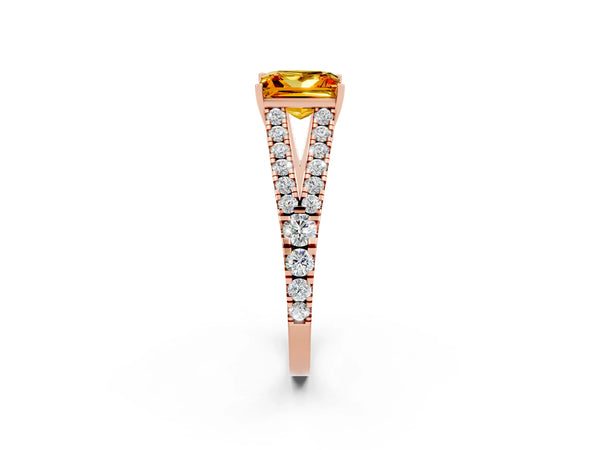 Rose gold Princess Cut Citrine Split Shank Pavé Engagement Ring with Four-Prong Setting