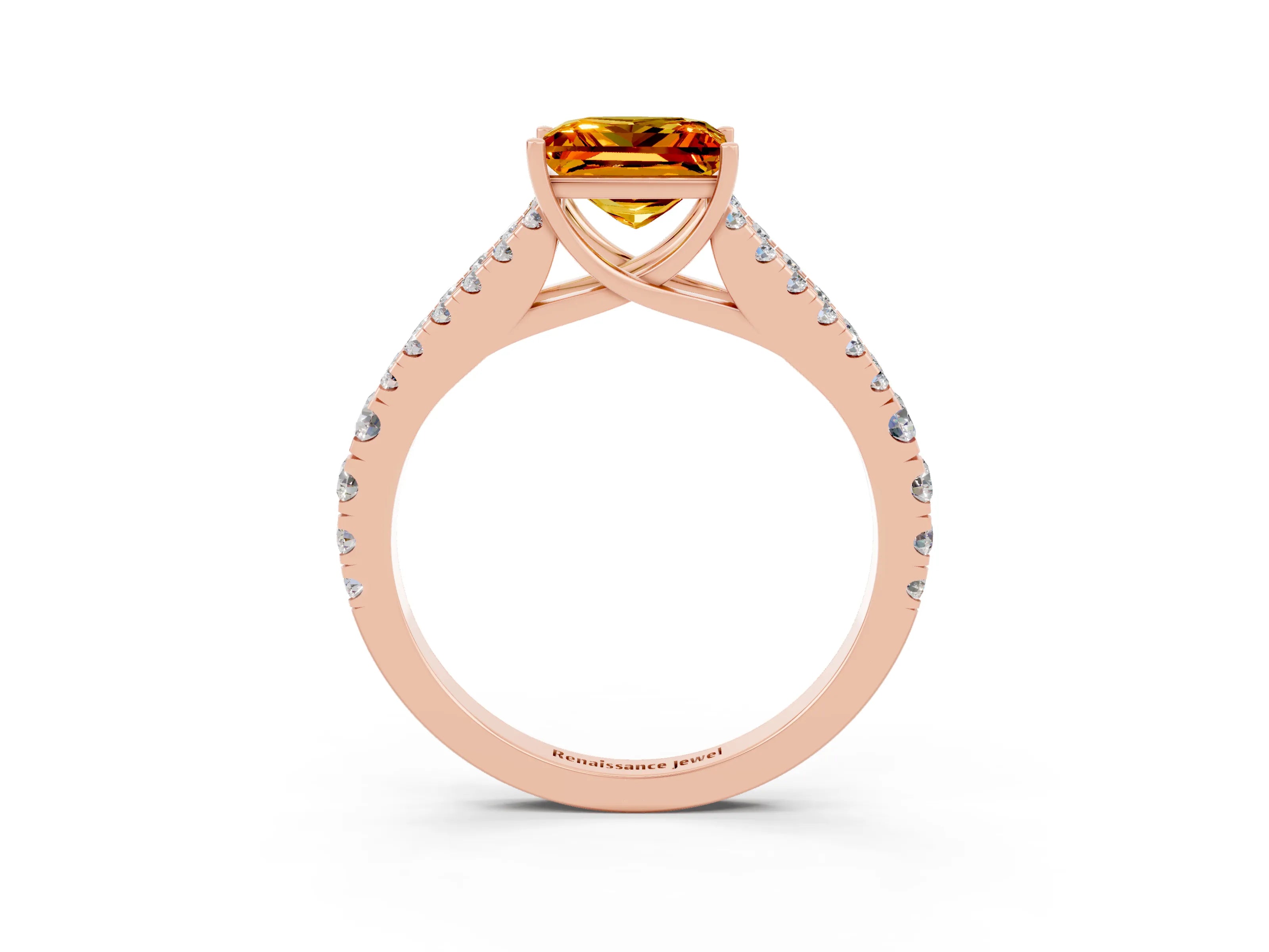 Rose gold Princess Cut Citrine Split Shank Pavé Engagement Ring with Four-Prong Setting_15