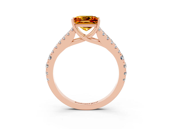 Rose gold Princess Cut Citrine Split Shank Pavé Engagement Ring with Four-Prong Setting