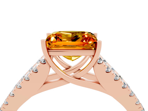 Rose gold Princess Cut Citrine Split Shank Pavé Engagement Ring with Four-Prong Setting_16