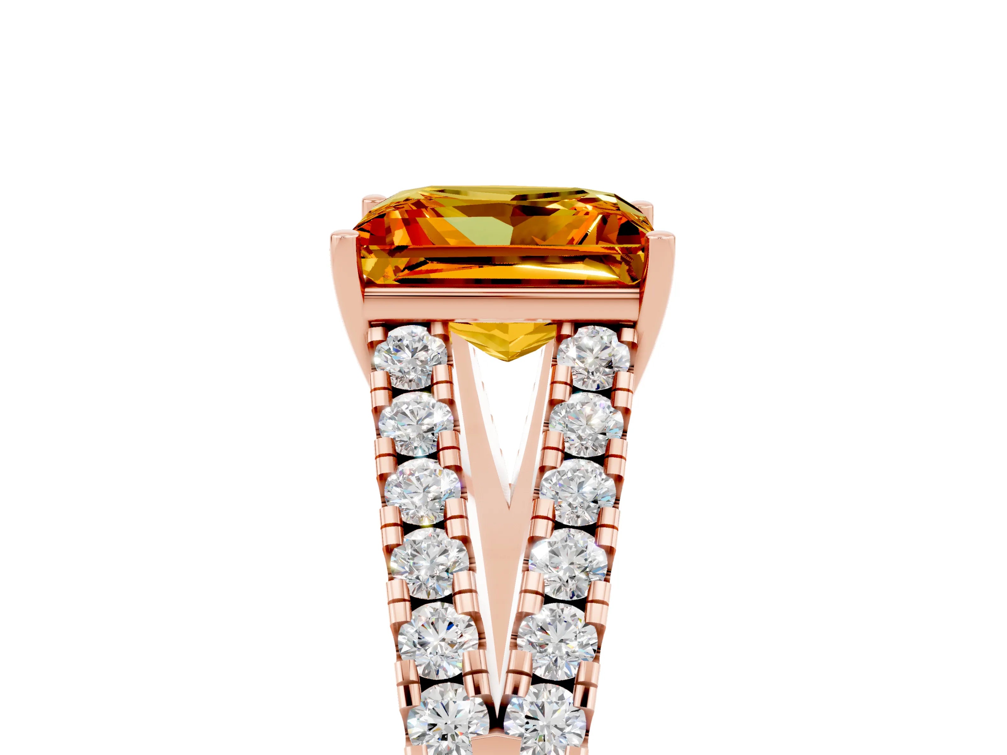 Rose gold Princess Cut Citrine Split Shank Pavé Engagement Ring with Four-Prong Setting_17