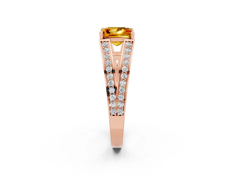Rose gold Princess Cut Citrine Split Shank Ring with Pavé Band and Four-Prong Setting_2