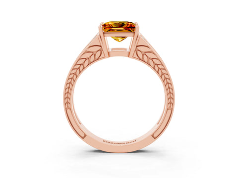 Rose gold Princess Cut Citrine Split Shank Ring with Pavé Band and Four-Prong Setting_3
