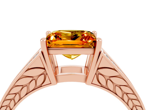 Rose gold Princess Cut Citrine Split Shank Ring with Pavé Band and Four-Prong Setting_4