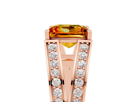 Rose gold Princess Cut Citrine Split Shank Ring with Pavé Band and Four-Prong Setting_5