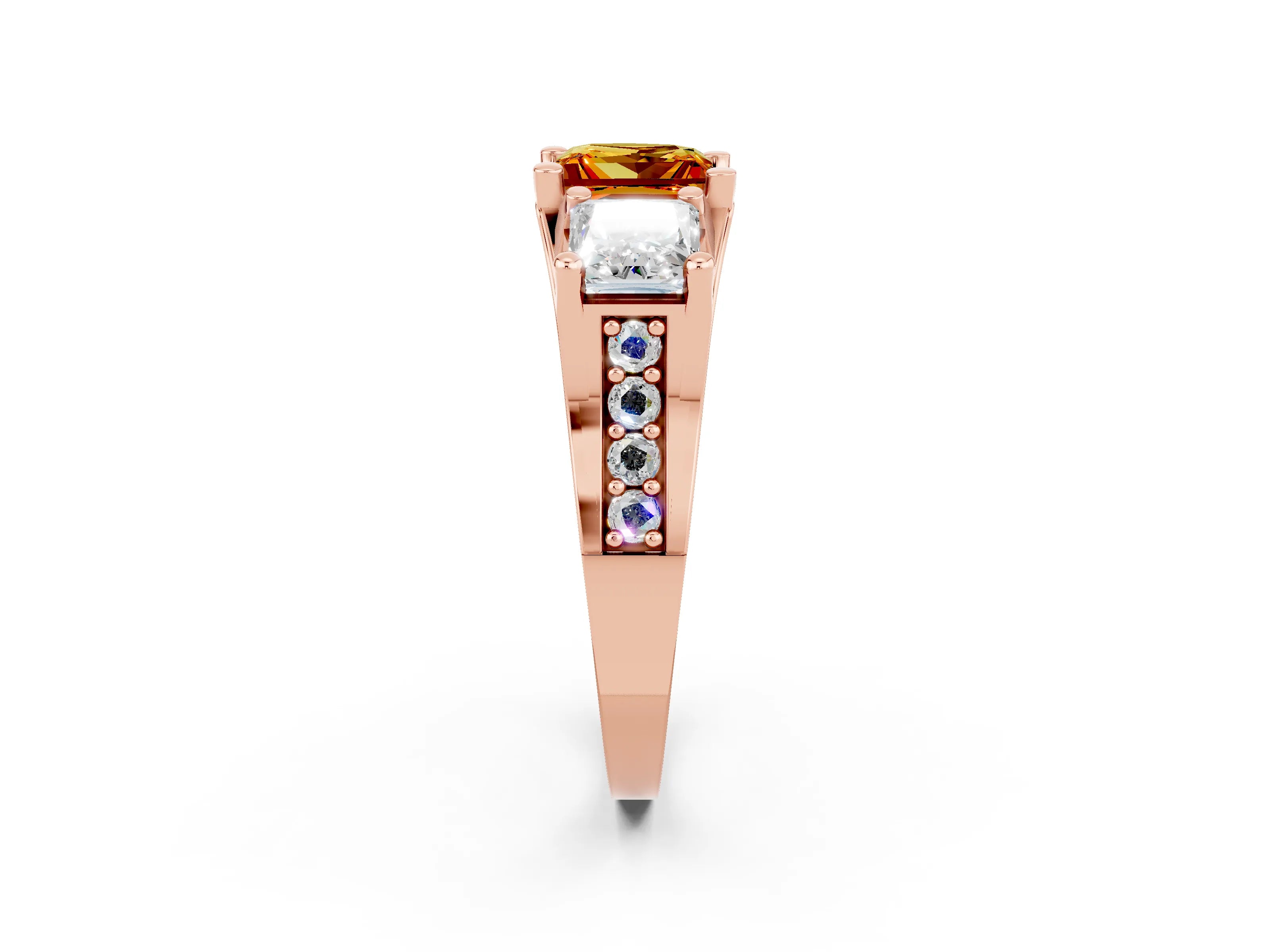 Rose gold Princess Cut Citrine Three-Stone Ring with Channel Set Band and Four-Prong Setting_2