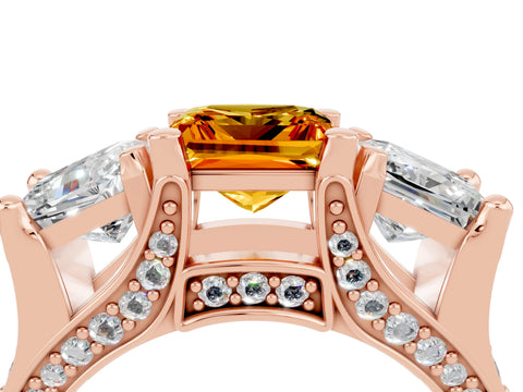 Rose gold Princess Cut Citrine Three-Stone Ring with Channel Set Band and Four-Prong Setting_4