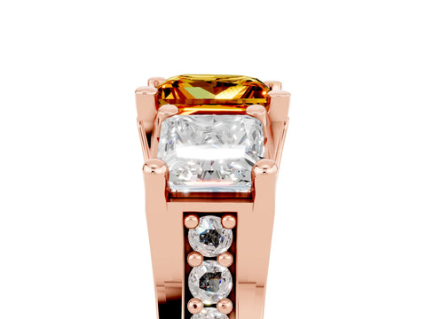 Rose gold Princess Cut Citrine Three-Stone Ring with Channel Set Band and Four-Prong Setting_5