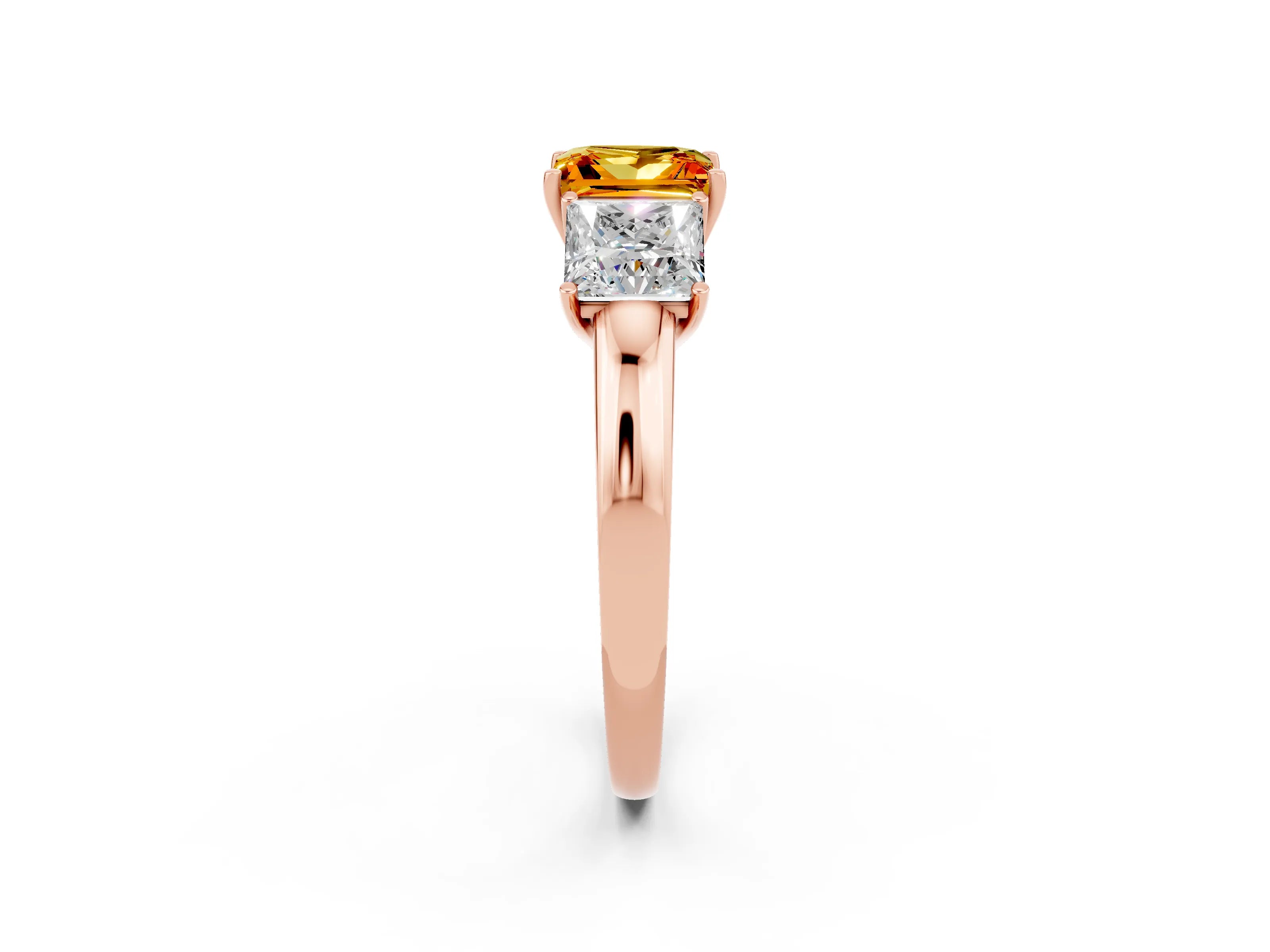 Rose gold Princess Cut Citrine Three-Stone Ring with Four-Prong Setting and Classic Band_2