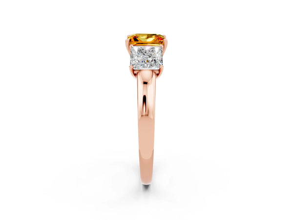 Rose gold Princess Cut Citrine Three-Stone Ring with Four-Prong Setting and Classic Band