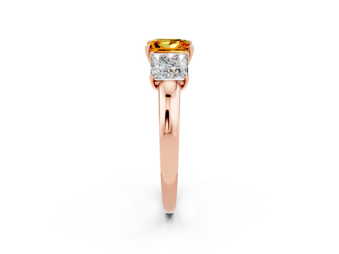 Rose gold Princess Cut Citrine Three-Stone Ring with Four-Prong Setting and Classic Band_2