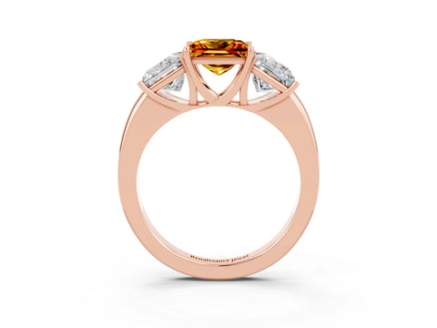 Rose gold Princess Cut Citrine Three-Stone Ring with Four-Prong Setting and Classic Band_3