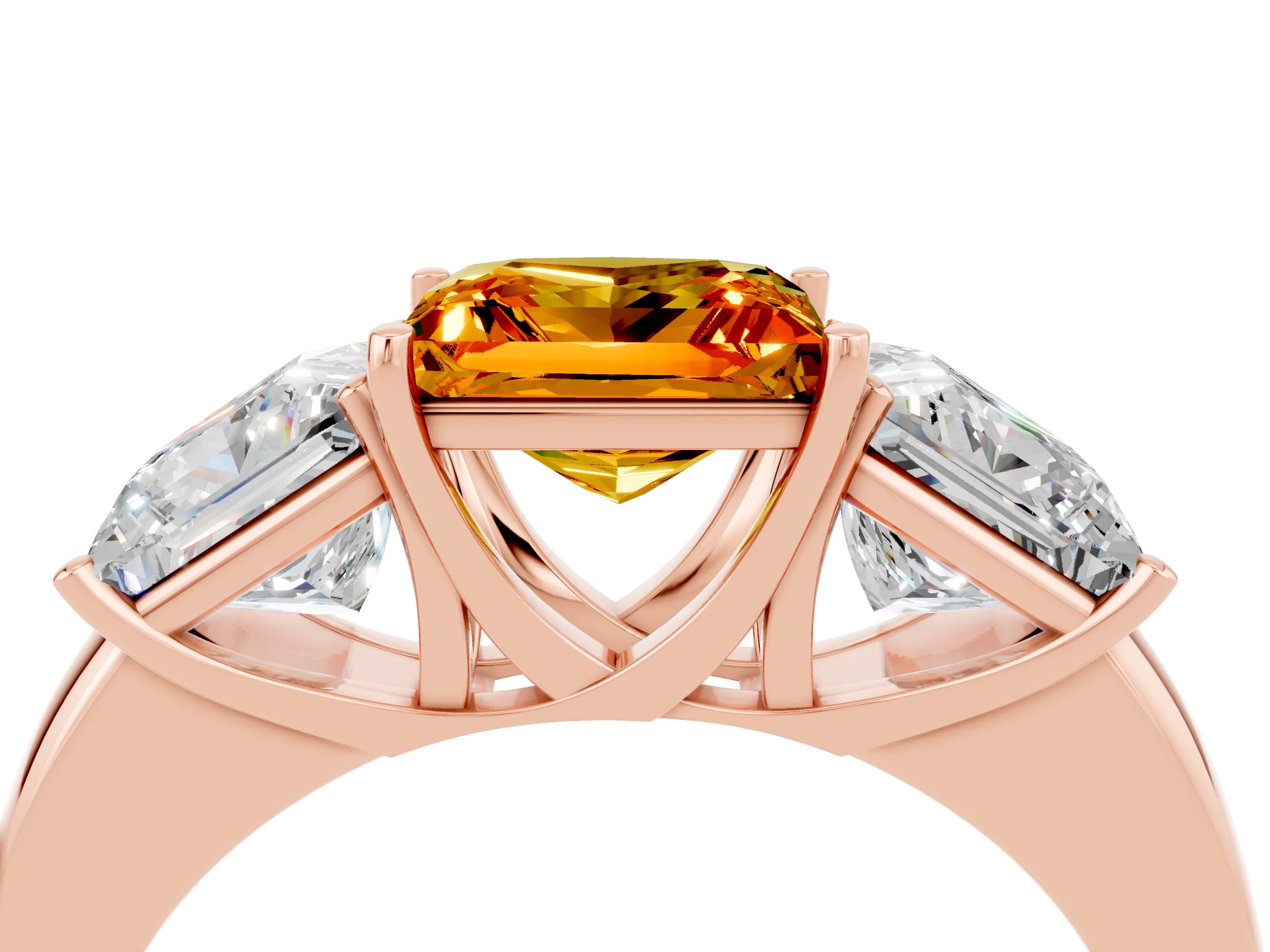Rose gold Princess Cut Citrine Three-Stone Ring with Four-Prong Setting and Classic Band_4
