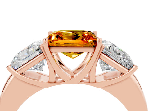 Rose gold Princess Cut Citrine Three-Stone Ring with Four-Prong Setting and Classic Band_4