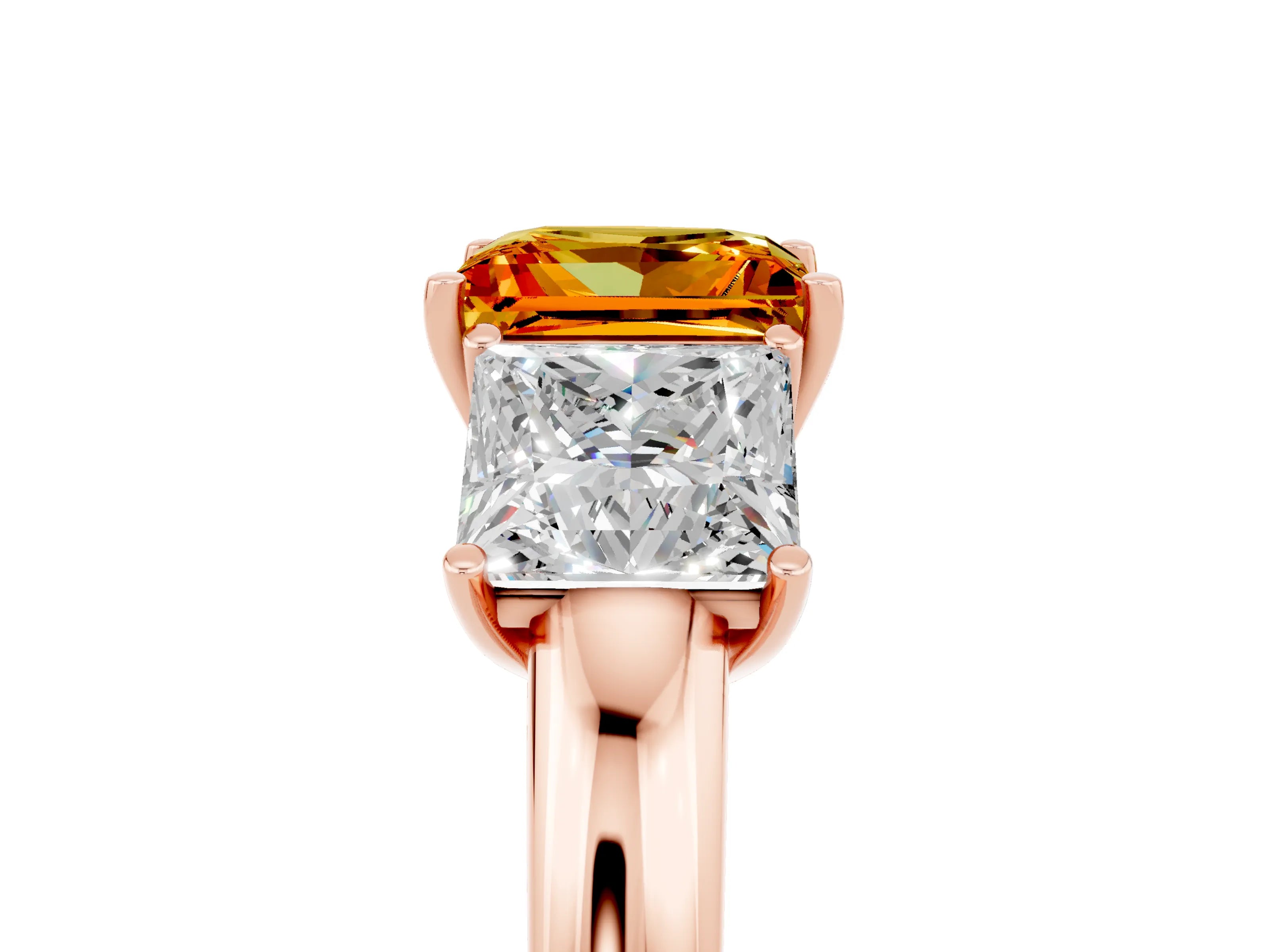 Rose gold Princess Cut Citrine Three-Stone Ring with Four-Prong Setting and Classic Band_5