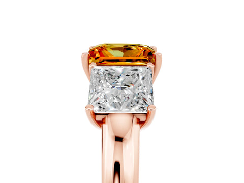 Rose gold Princess Cut Citrine Three-Stone Ring with Four-Prong Setting and Classic Band_5