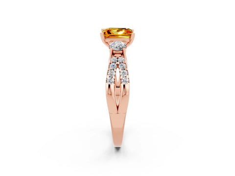 Rose gold Princess Cut Citrine Three-Stone Ring with Pavé Split Shank and Four-Prong Setting_2