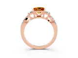 Rose gold Princess Cut Citrine Three-Stone Ring with Pavé Split Shank and Four-Prong Setting_3