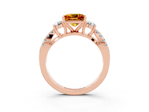 Rose gold Princess Cut Citrine Three-Stone Ring with Pavé Split Shank and Four-Prong Setting_3