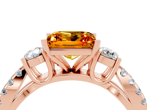 Rose gold Princess Cut Citrine Three-Stone Ring with Pavé Split Shank and Four-Prong Setting_4
