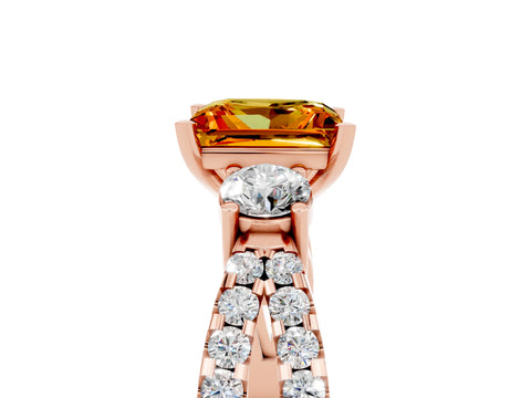 Rose gold Princess Cut Citrine Three-Stone Ring with Pavé Split Shank and Four-Prong Setting_5