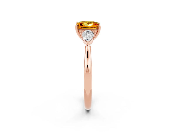 Rose gold Princess Cut Citrine Three-Stone Ring with Pear  Side Stones and Prong Setting