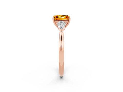 Rose gold Princess Cut Citrine Three-Stone Ring with Pear Side Stones and Four-Prong Setting_14