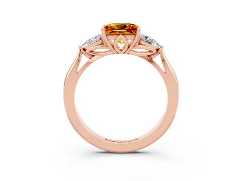 Rose gold Princess Cut Citrine Three-Stone Ring with Pear Side Stones and Four-Prong Setting_15