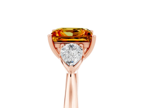 Rose gold Princess Cut Citrine Three-Stone Ring with Pear Side Stones and Four-Prong Setting_17