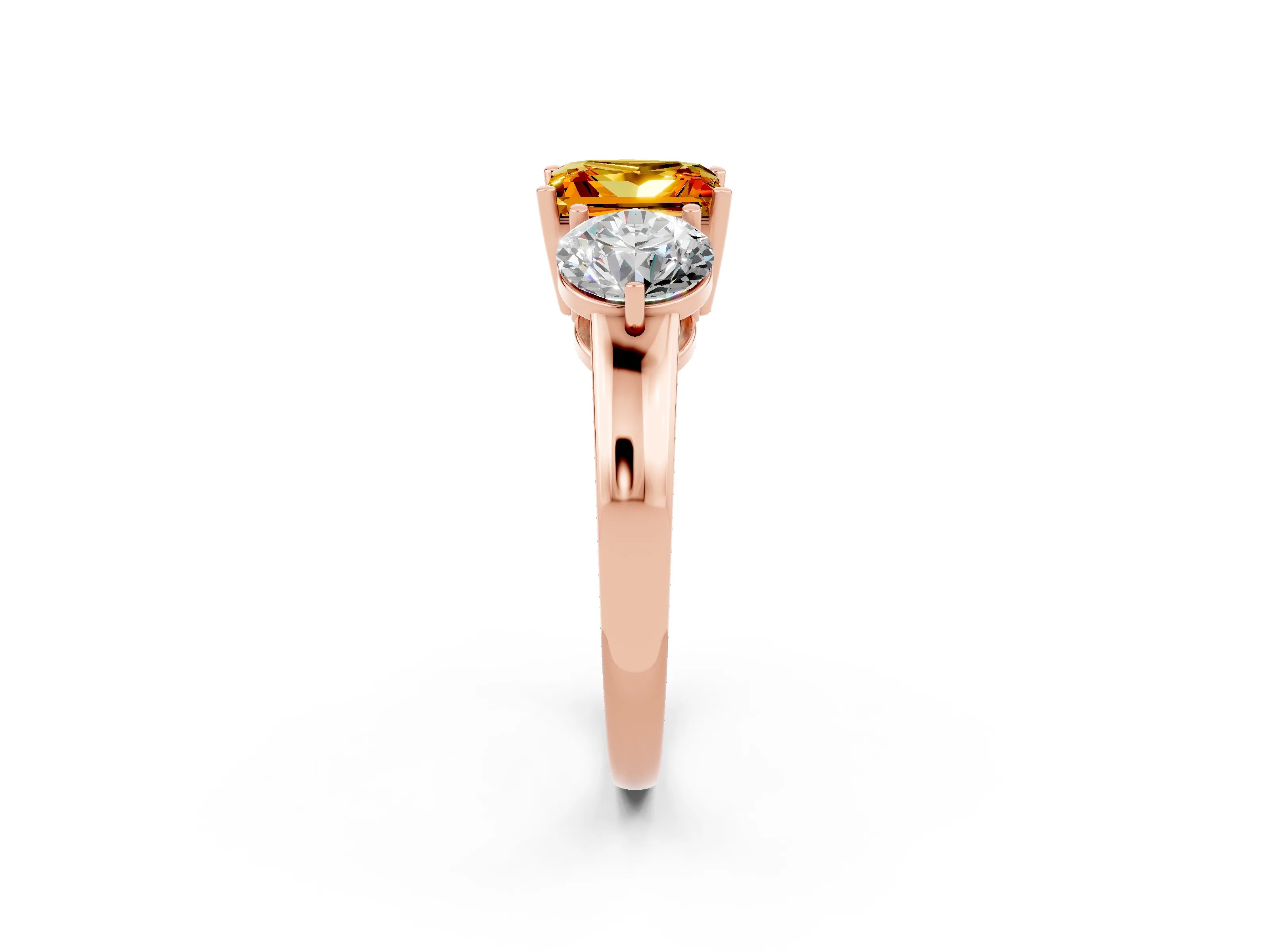 Rose gold Princess Cut Citrine Three-Stone Ring with Prong Setting and Classic Band_2