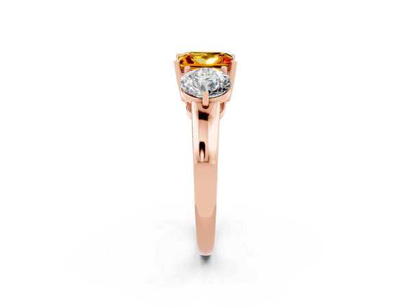 Rose gold Princess Cut Citrine Three-Stone Ring with Prong Setting and Classic Band