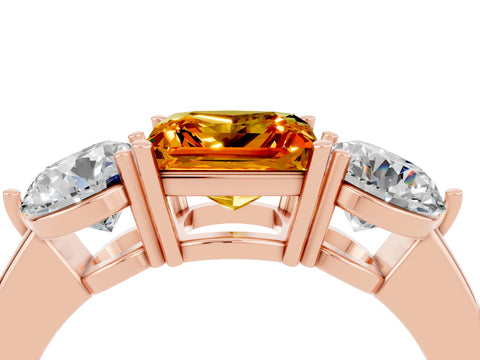 Rose gold Princess Cut Citrine Three-Stone Ring with Prong Setting and Classic Band_4