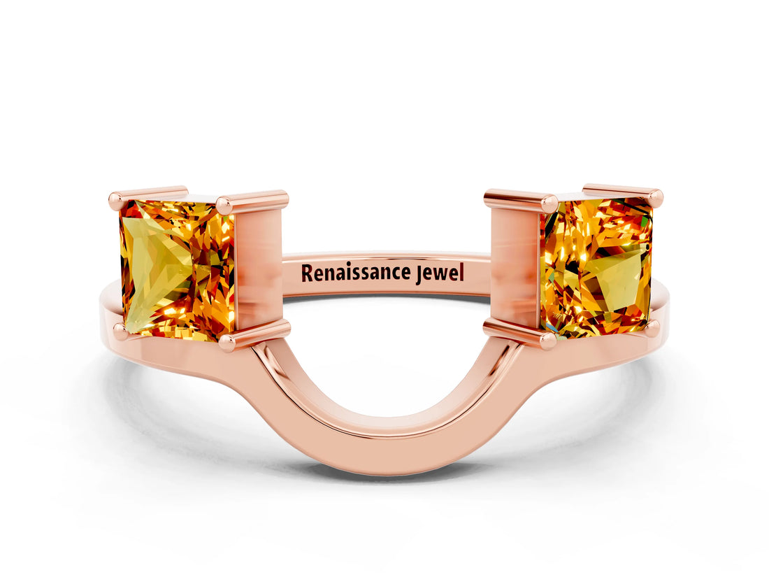 Rose gold Princess Cut Citrine Two-Stone Open Band Ring with Four-Prong Setting_6