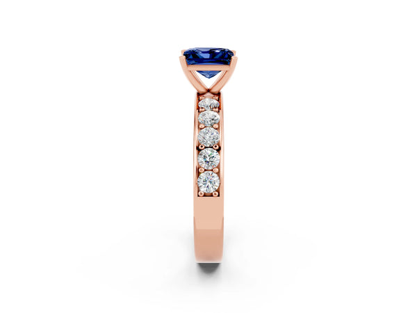 Rose gold Princess Cut Blue Sapphire Engagement Ring with Channel Set Round  Band and Prong Setting