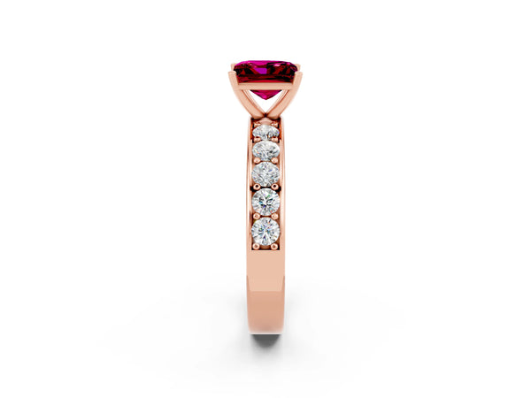 Rose gold Princess Cut Garnet Engagement Ring with Channel Set Round Band and Prong Setting