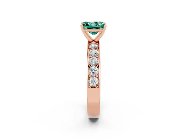 Rose gold Princess Cut Green Sapphire Engagement Ring with Channel Set Round  Band and Prong Setting