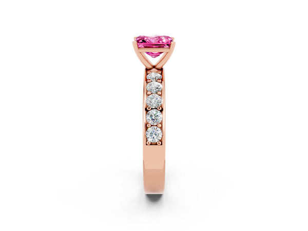 Rose gold Princess Cut Pink Sapphire Engagement Ring with Channel Set Round  Band and Prong Setting