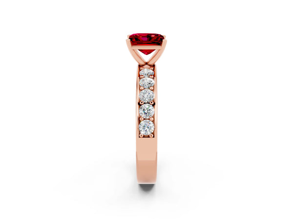 Rose gold Princess Cut Ruby Engagement Ring with Channel Set Round Band and Prong Setting