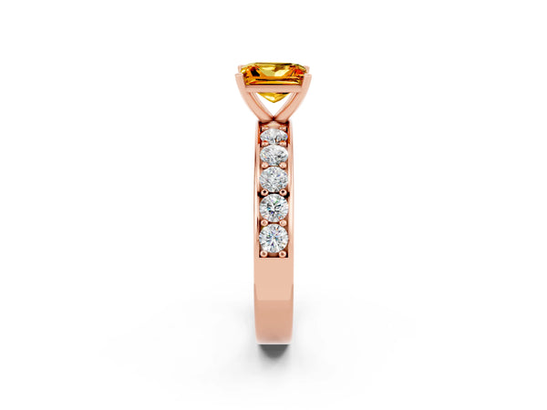 Rose gold Princess Cut Citrine Engagement Ring with Channel Set Round  Band and Prong Setting