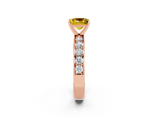 Rose gold Princess Cut Yellow Sapphire Engagement Ring with Channel Set Round  Band and Prong Setting